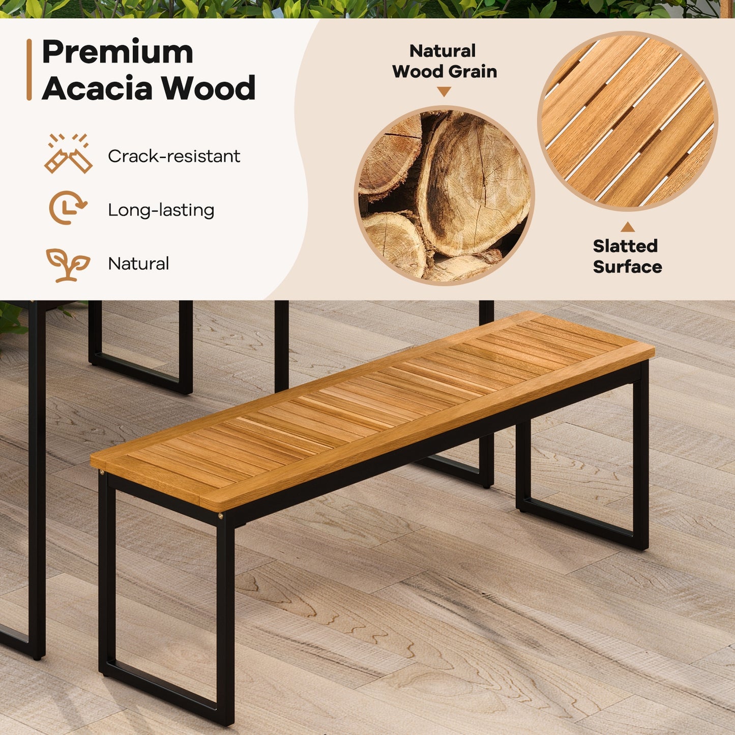 Set of 2 Patio Dining Bench for 2-3 Person Indoor Outdoor