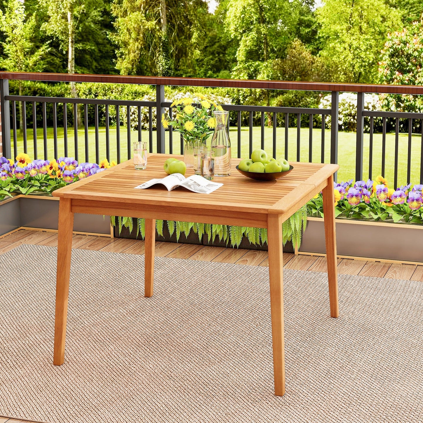 39 Inch Acacia Wood Dining Square Bistro Table with 1.96 Inch Umbrella Hole