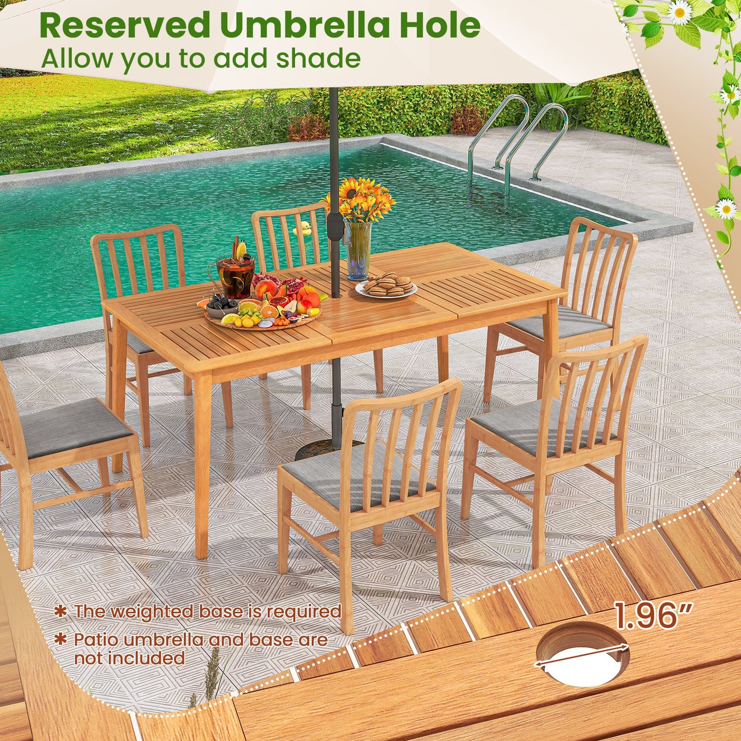 6-Person Outdoor Acacia Wood Rectangular Bistro Dining Table