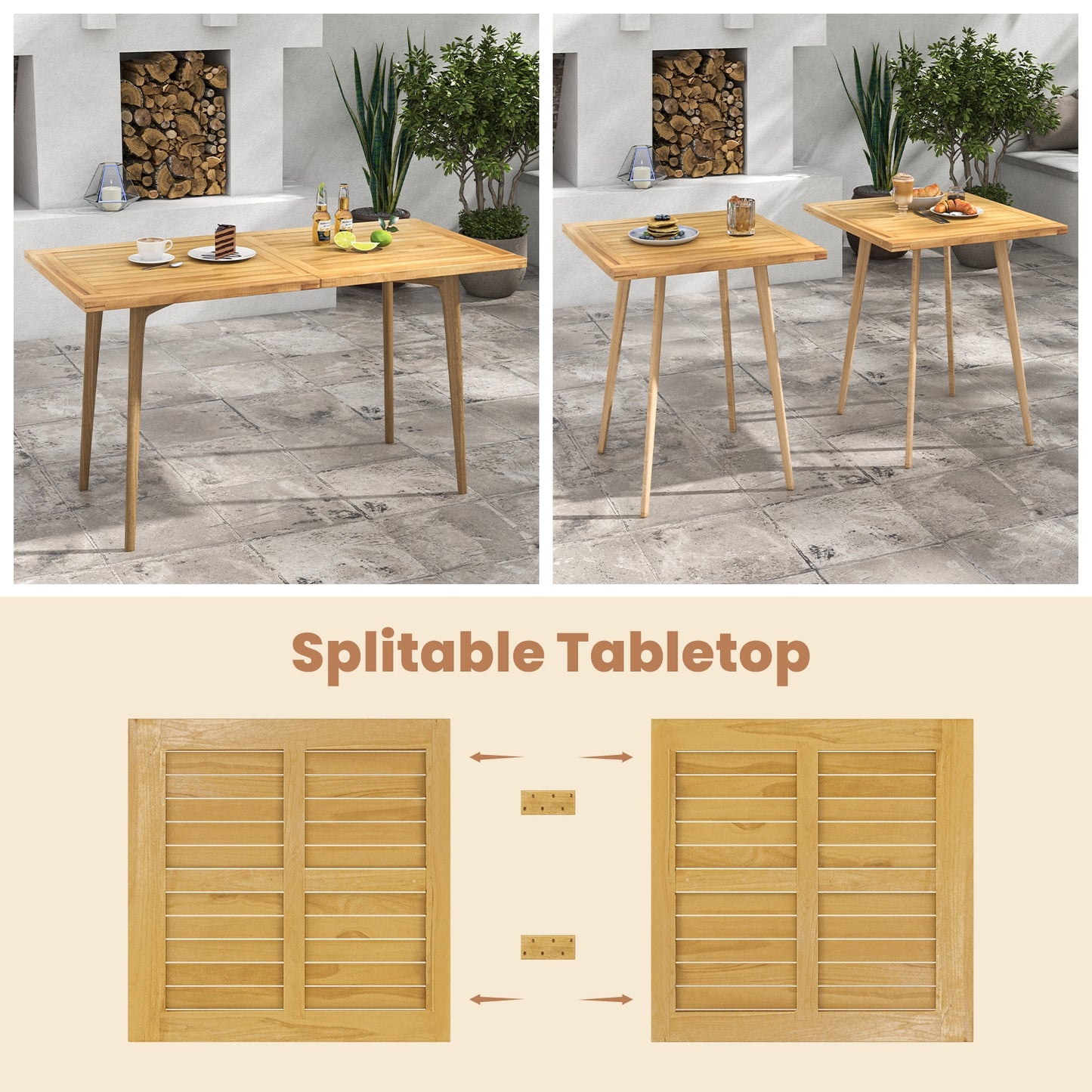 Indoor Outdoor Teak Wood Slatted Tabletop Panel Board Split in 2 Square