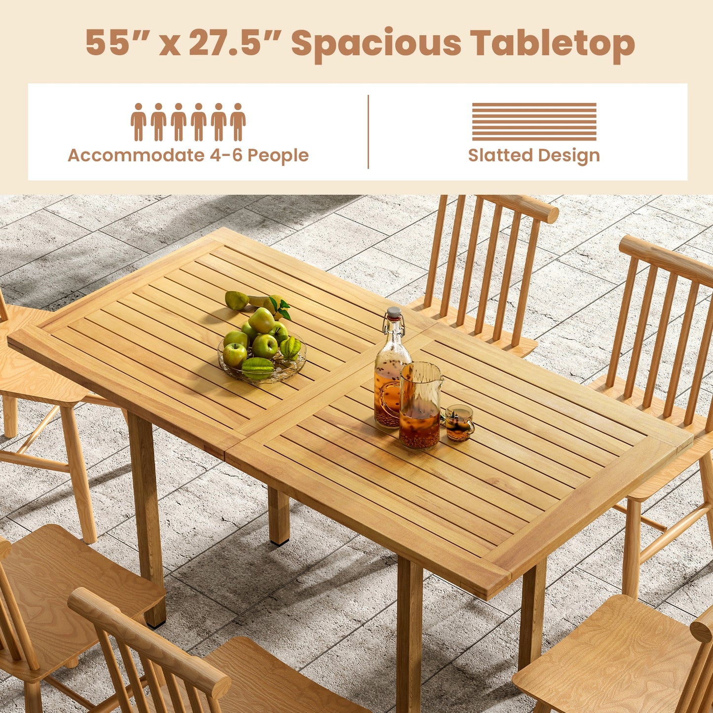 Indoor Outdoor Teak Wood Slatted Tabletop Panel Board Split in 2 Square