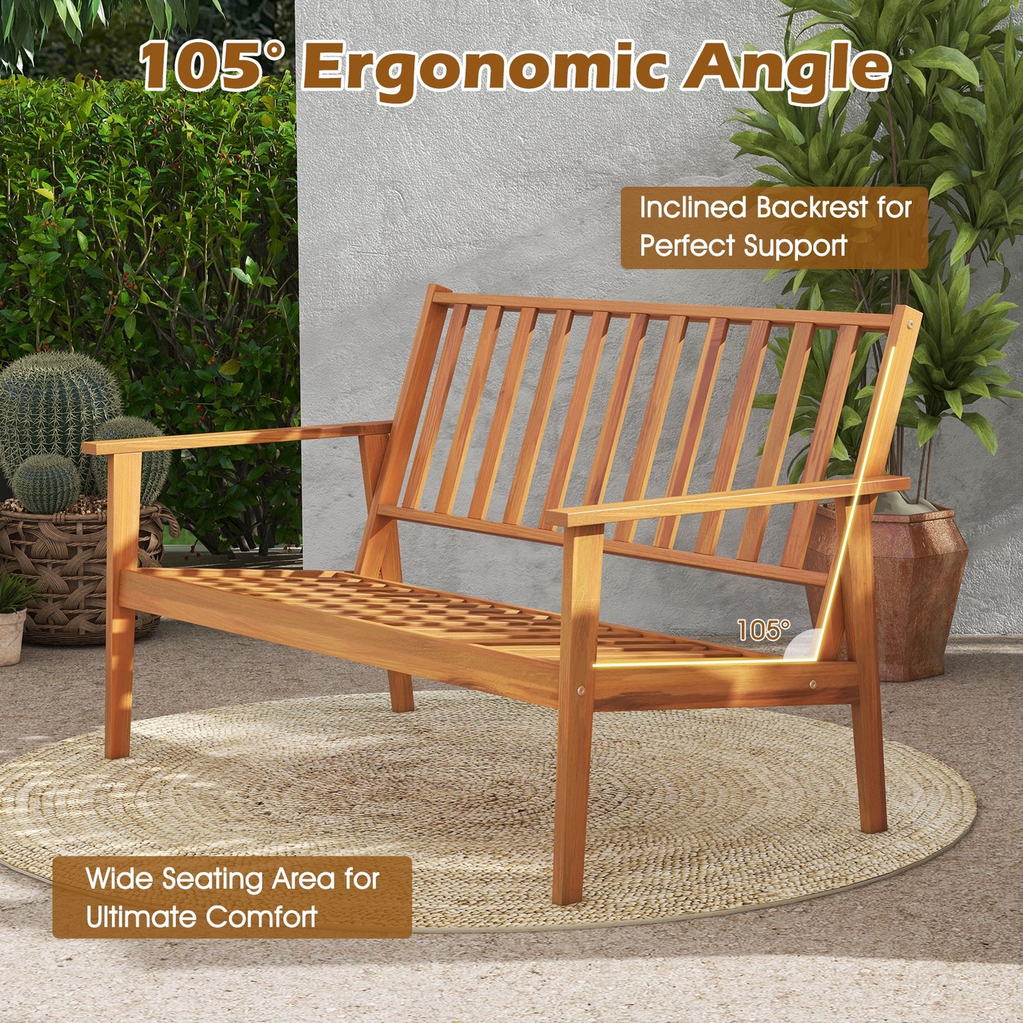 4 Pieces Outdoor Acacia Wood Conversation Set with Soft Cushions and Coffee Table-White