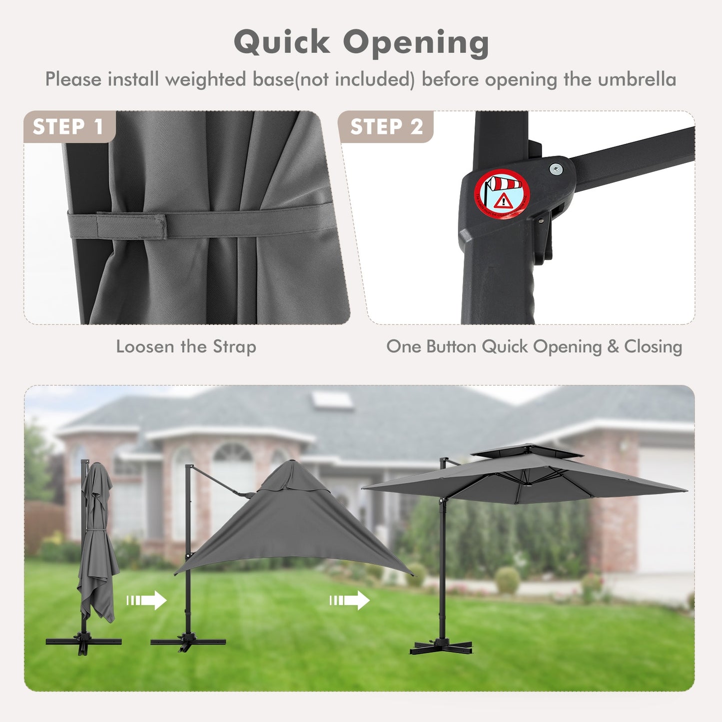 9.5 Feet Cantilever Patio Umbrella with 360° Rotation and Double Top-Gray
