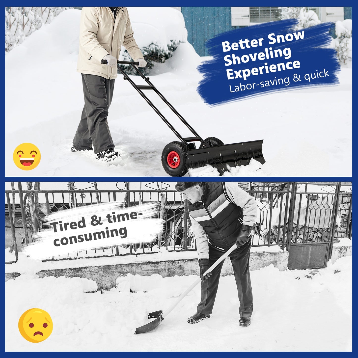 36 Inches Snow Shovel with Wheels and Adjustable Angle-Black