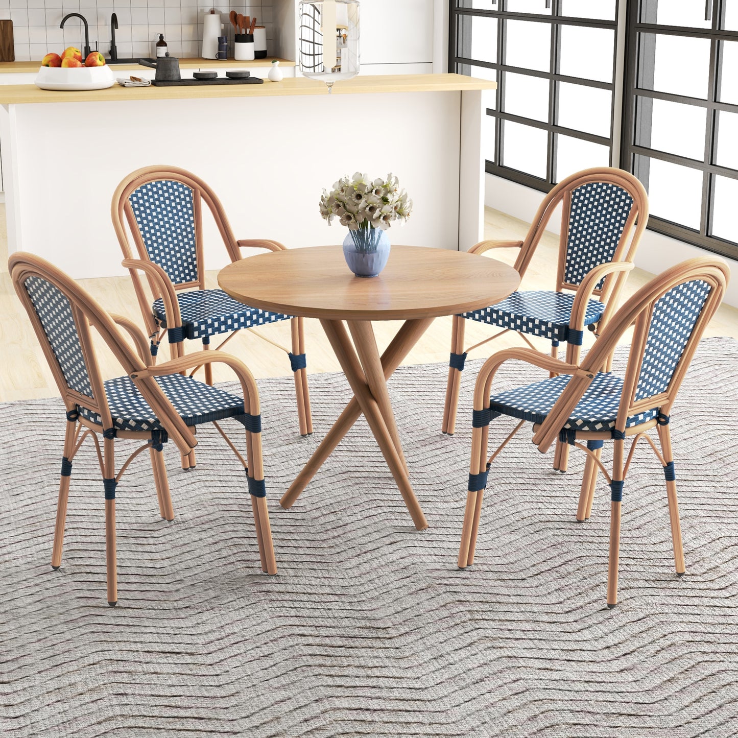 Hand-Woven PE Wicker Outdoor French Bistro Chairs Set of 2-Blue