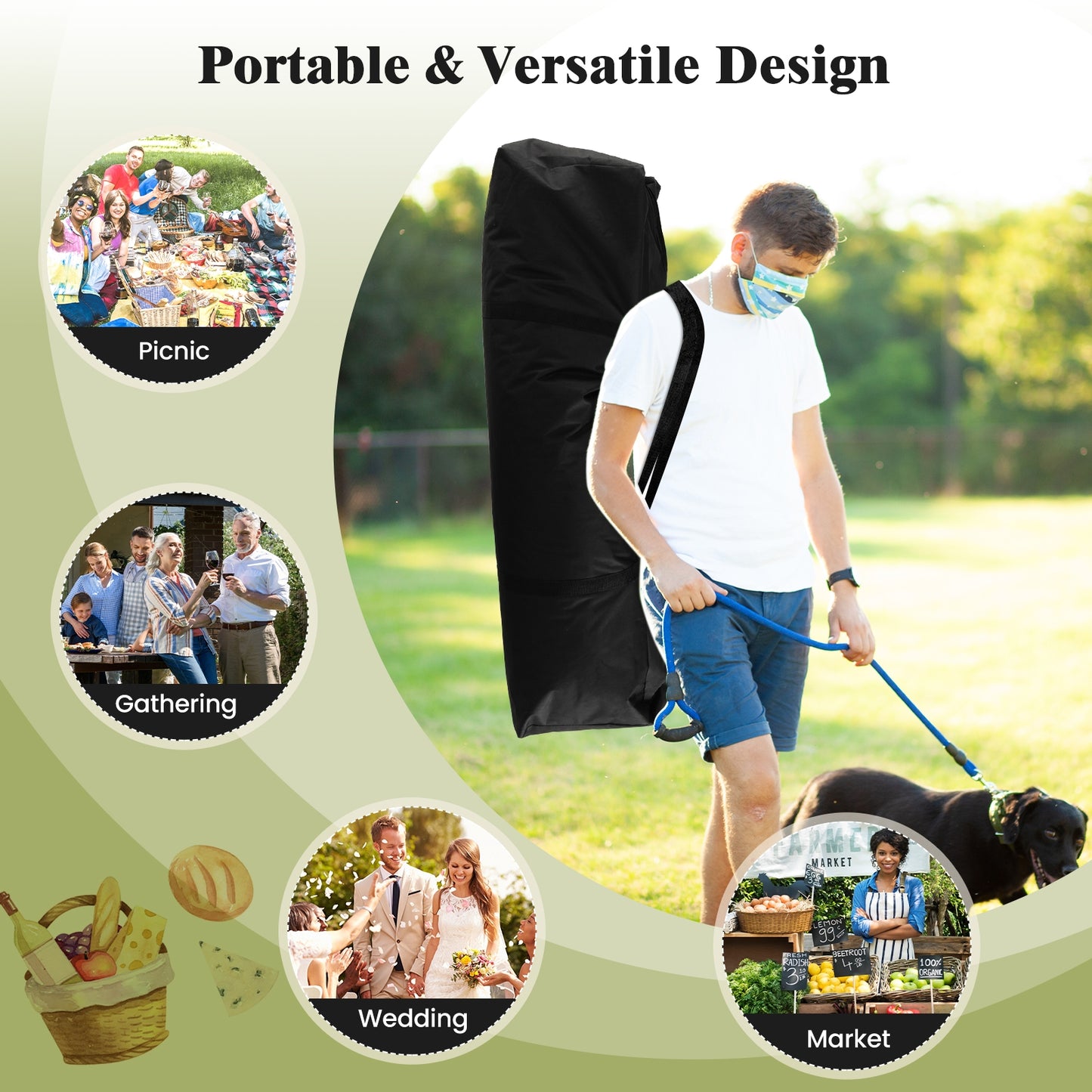 10 X 20 FT Pop up Canopy Tent Foldable Portable Outdoor Gazebo with Carry Bag-Black
