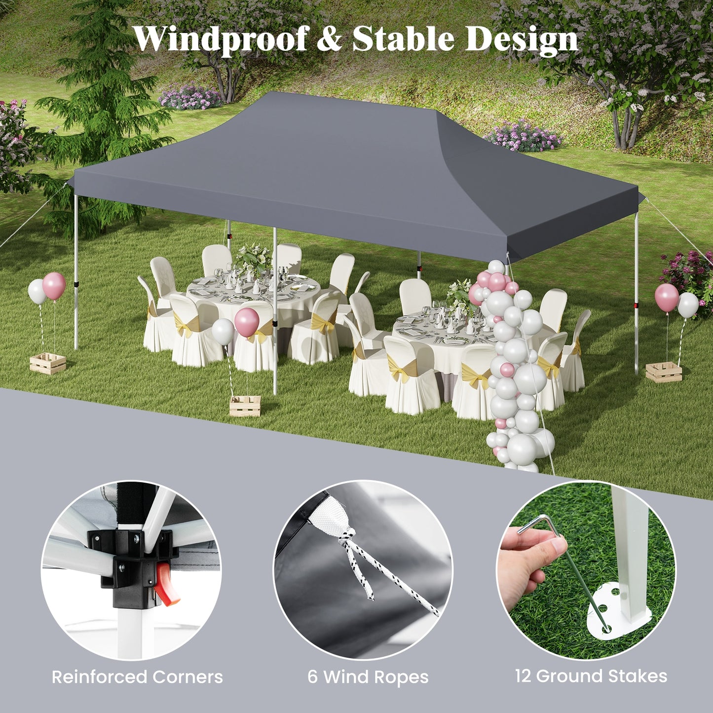 10 X 20 FT Pop up Canopy Tent Foldable Portable Outdoor Gazebo with Carry Bag-Gray