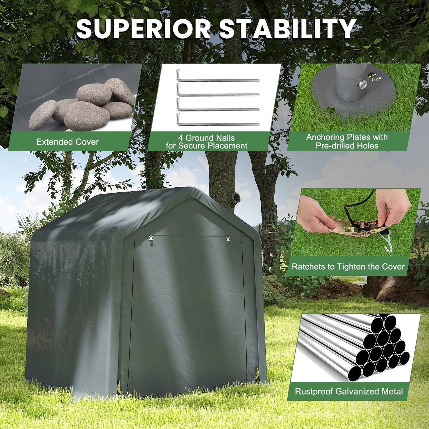 6 x 6.5/8 x 6.5 Feet Portable Motorcycle Outdoor Storage Shelter-6 Feet