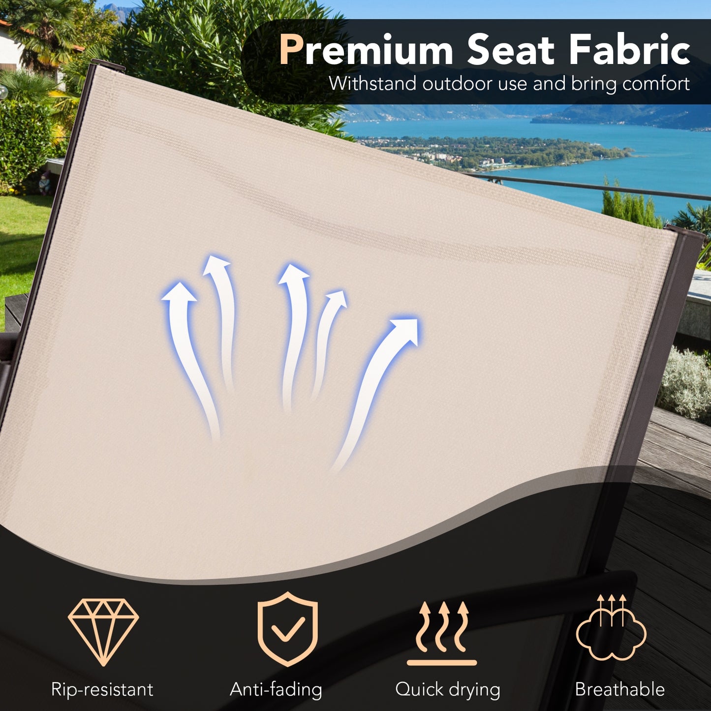 3 Piece Patio Metal Aluminum Wide Armchair and Table Set-Rusic Brown