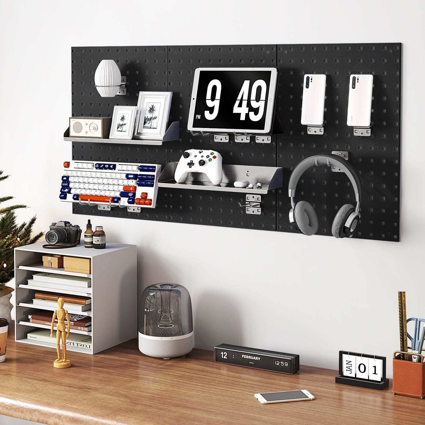 Wall-Mounted Pegboard Kit with 3 Pegboards for Garage Workshop-Black