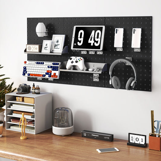 Wall-Mounted Pegboard Kit with 3 Pegboards for Garage Workshop-Black