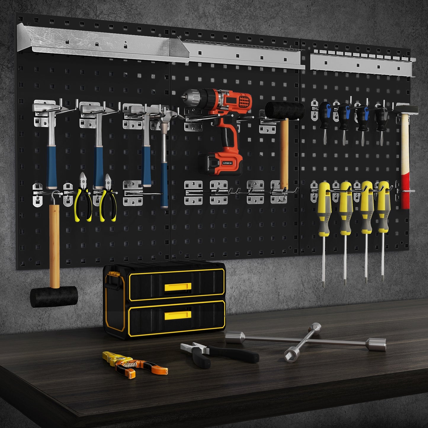 Wall-Mounted Pegboard Kit with 3 Pegboards for Garage Workshop-Black