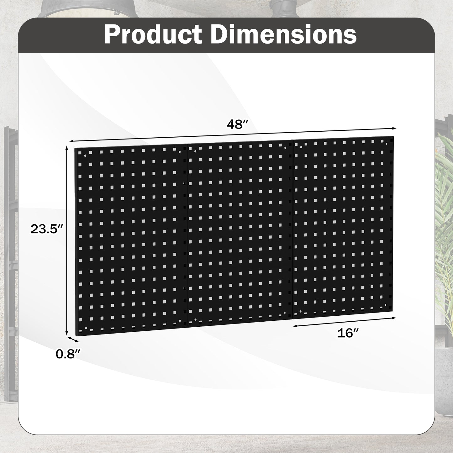 Wall-Mounted Pegboard Kit with 3 Pegboards for Garage Workshop-Black