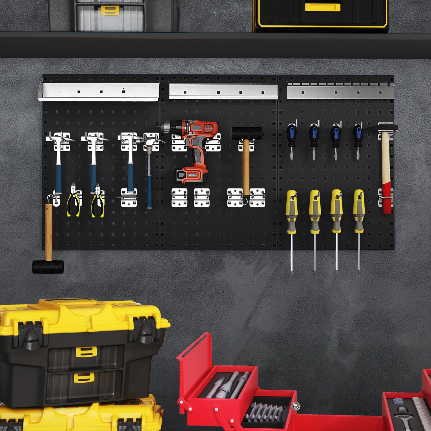 Wall-Mounted Pegboard Kit with 3 Pegboards for Garage Workshop-Black