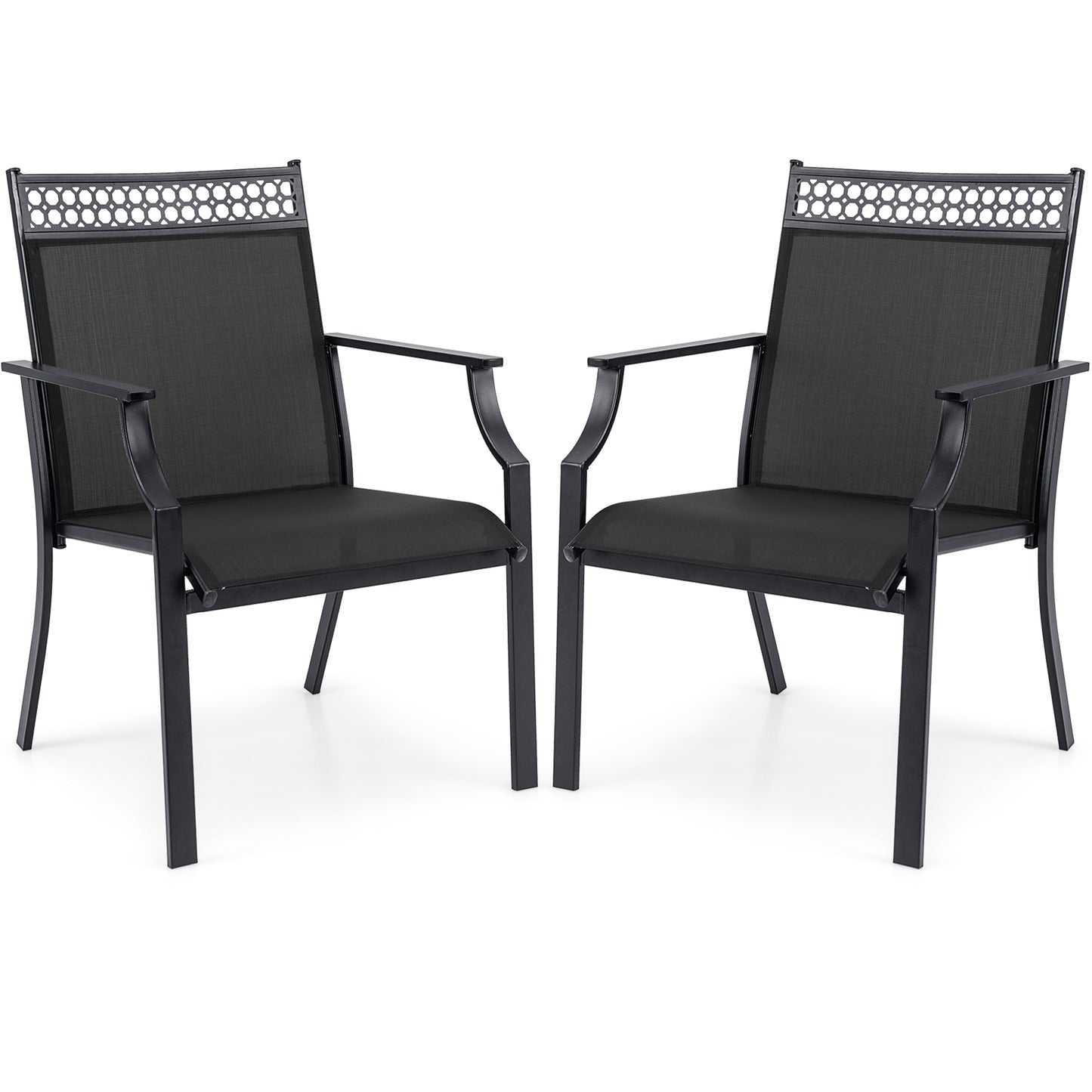 Patio Chairs Set of 2 with All Weather Breathable Fabric-Black
