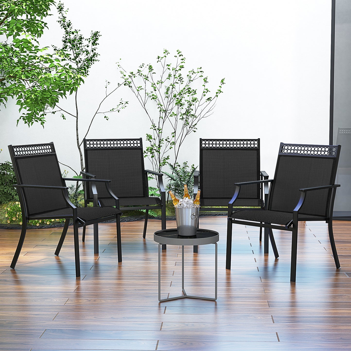 Patio Chairs Set of 2 with All Weather Breathable Fabric-Black