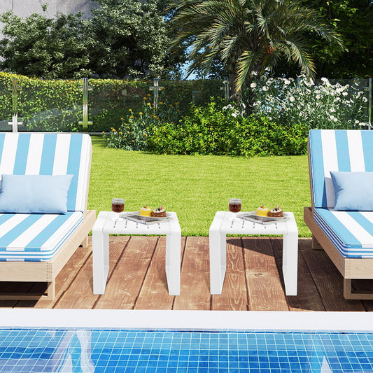 Weather Resistant Adirondack Outdoor Side Table Set of 2-White