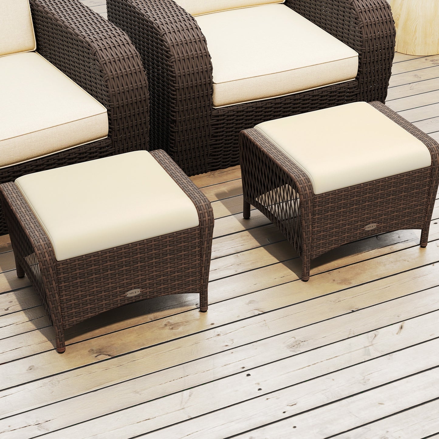 Set of 2 Outdoor Patio PE Wicker Ottomans with Removable Cushions-Navy