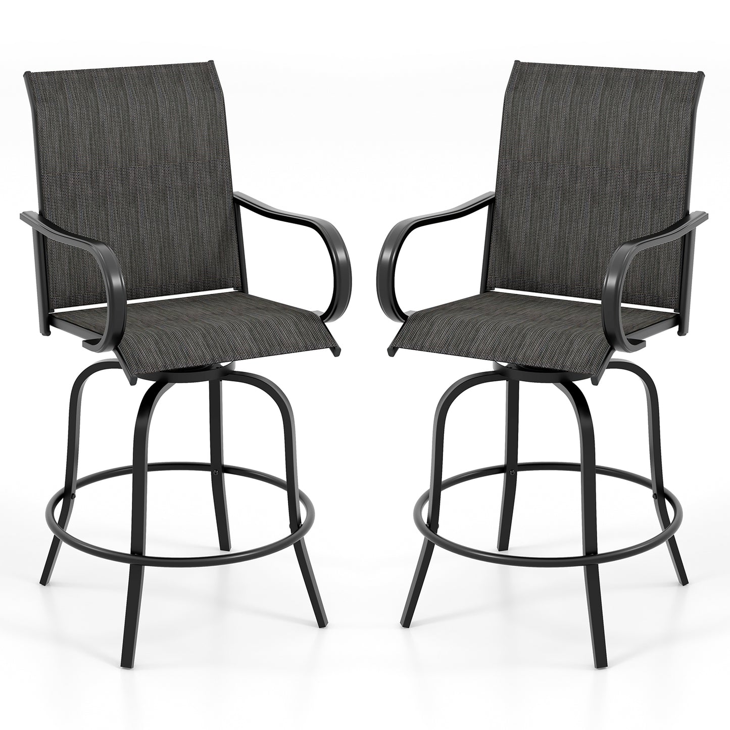 2 Pieces 360 Rotating Bar Stool Set with Armrests for Patio-Black
