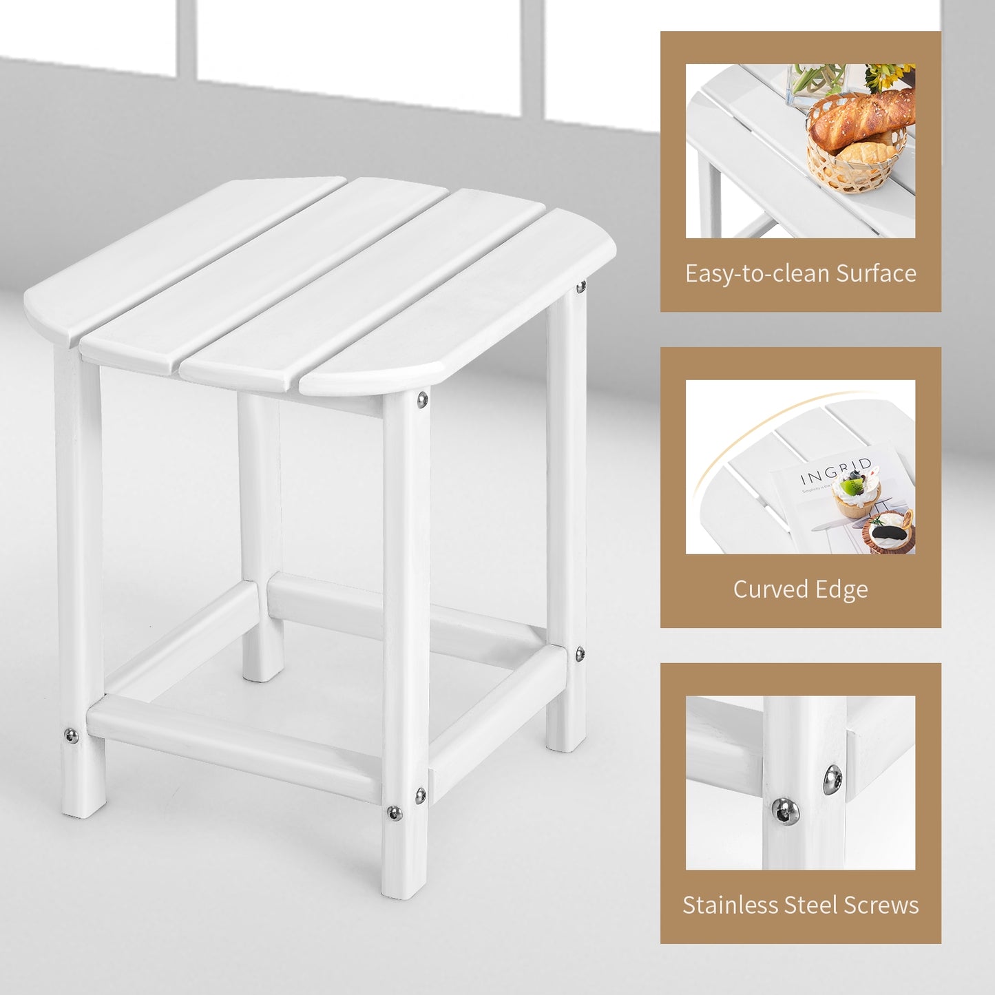 2-Pieces 18 Inches Adirondack Outdoor Side Table for Patio and Garden-White