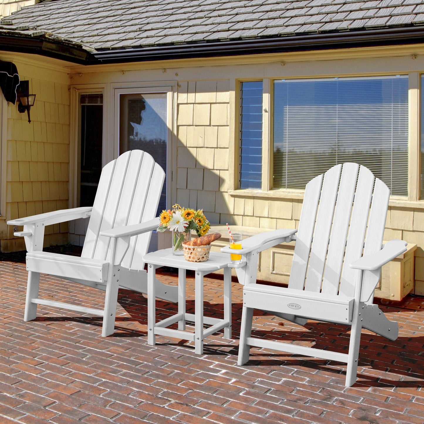 2-Pieces 18 Inches Adirondack Outdoor Side Table for Patio and Garden-White