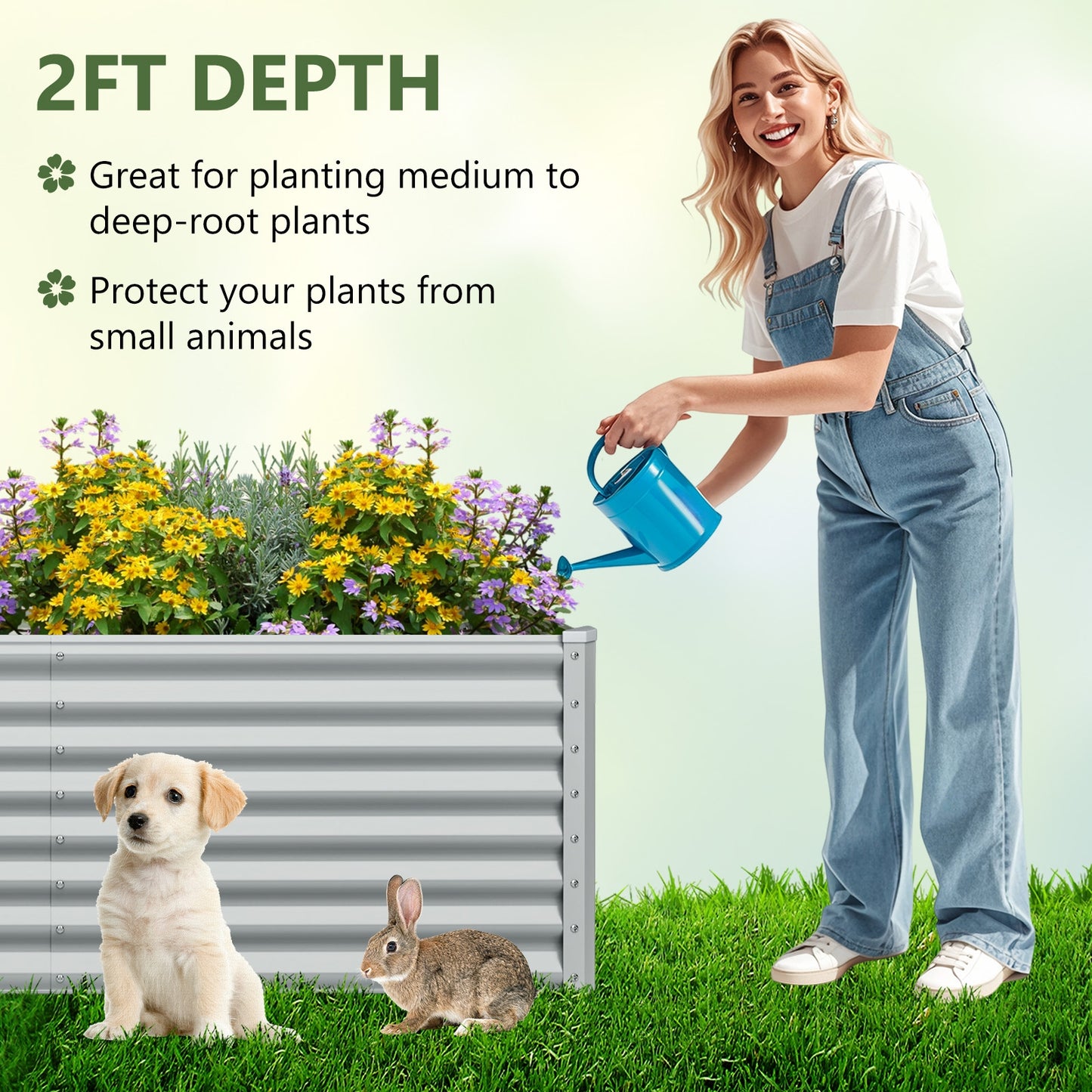 6 x 3 x 2 Feet Metal Rectangular Raised Garden Bed with Open Bottom Design-Gray