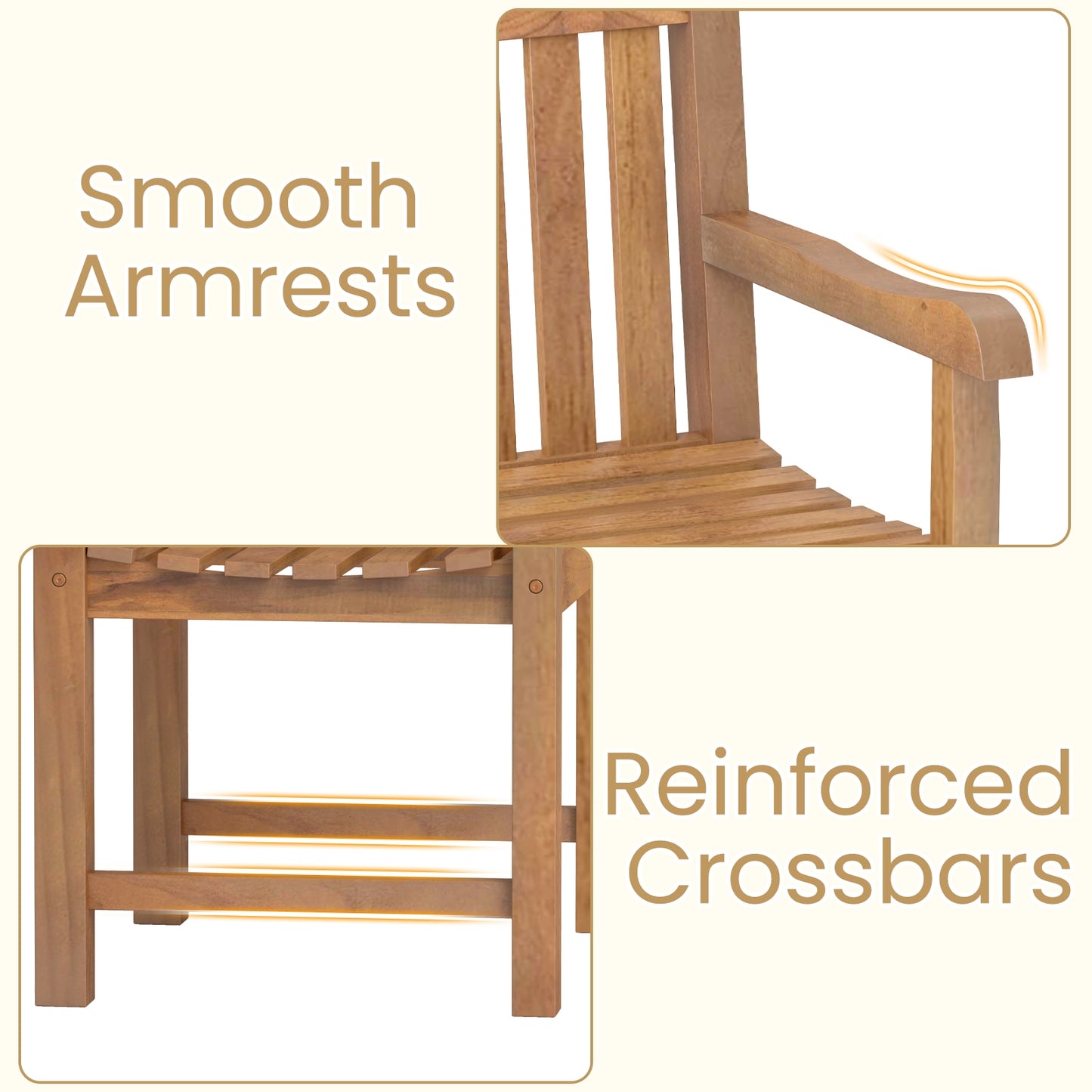 Patio Teak Wood Dining Chair with Slatted Seat Backrest and Solid Legs