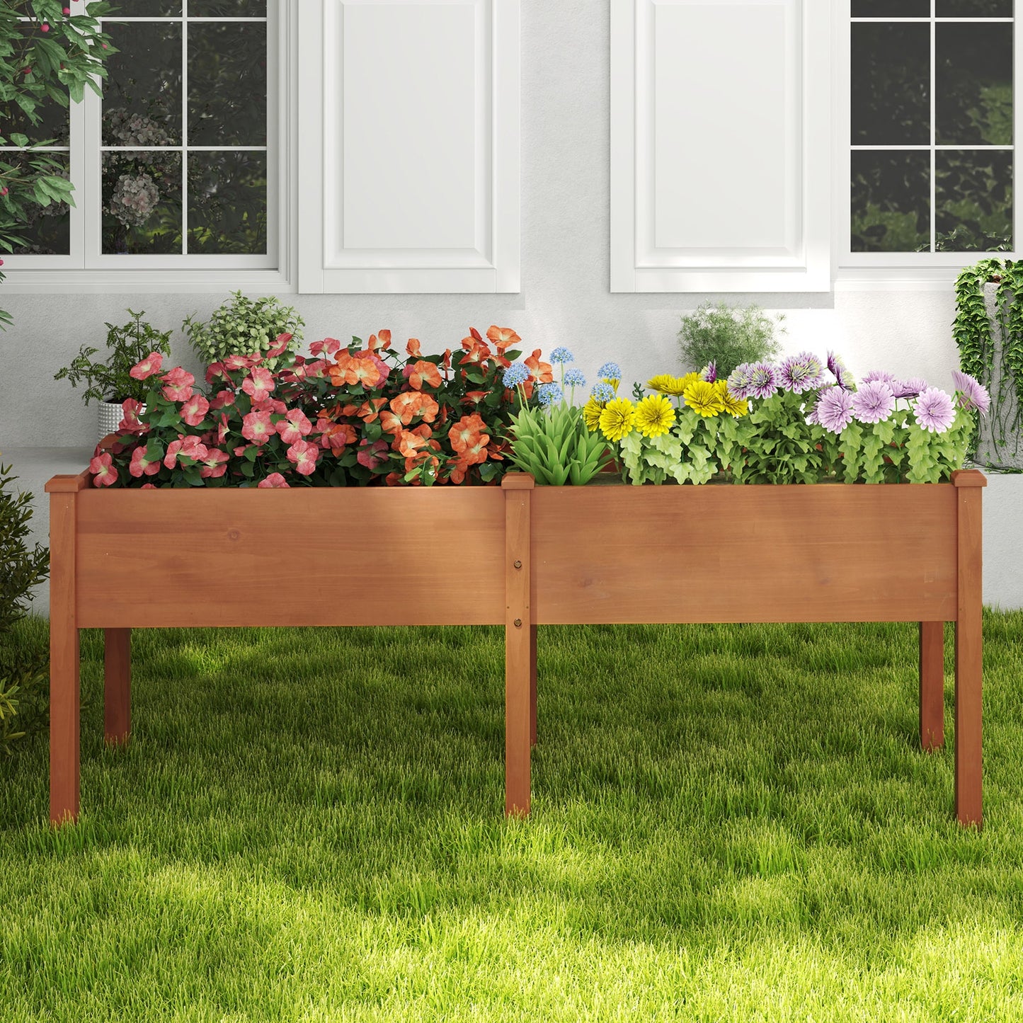 Large Raised Garden Bed with Drainage Holes and 6 Supporting Legs-Natural