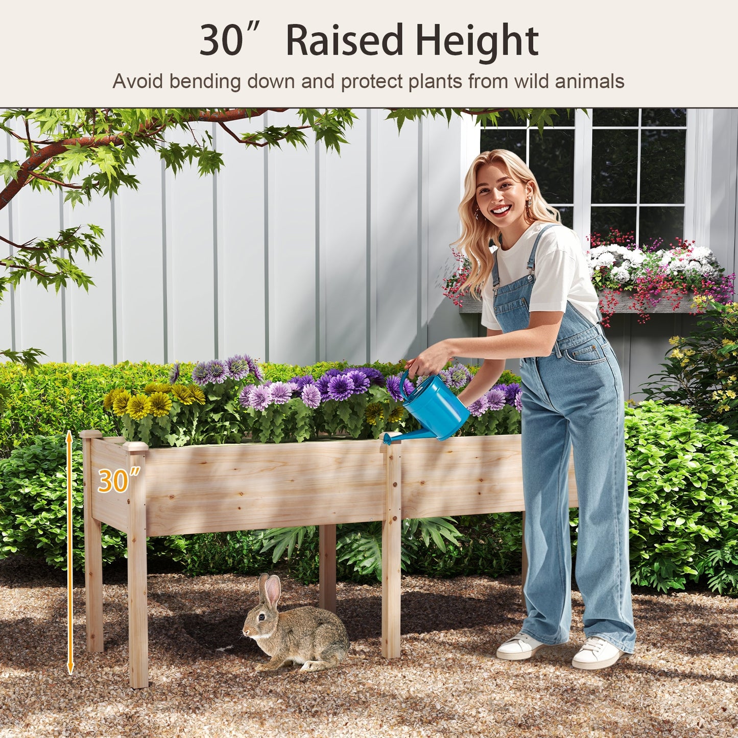 Large Raised Garden Bed with Drainage Holes and 6 Supporting Legs-Natural