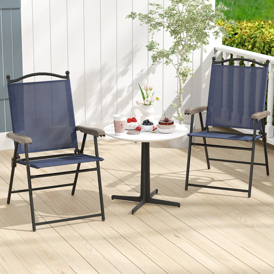 Set of 2 Patio Folding Sling Back Camping Deck Chairs-Navy