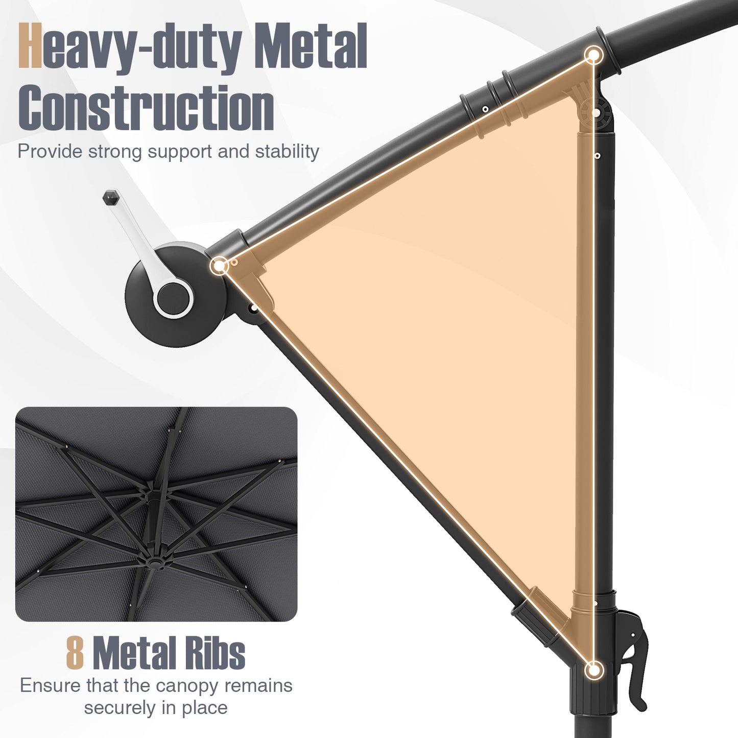 10 Ft Patio Umbrella Offset Cantilever Umbrella with 40 Solar Powered Lights-Gray