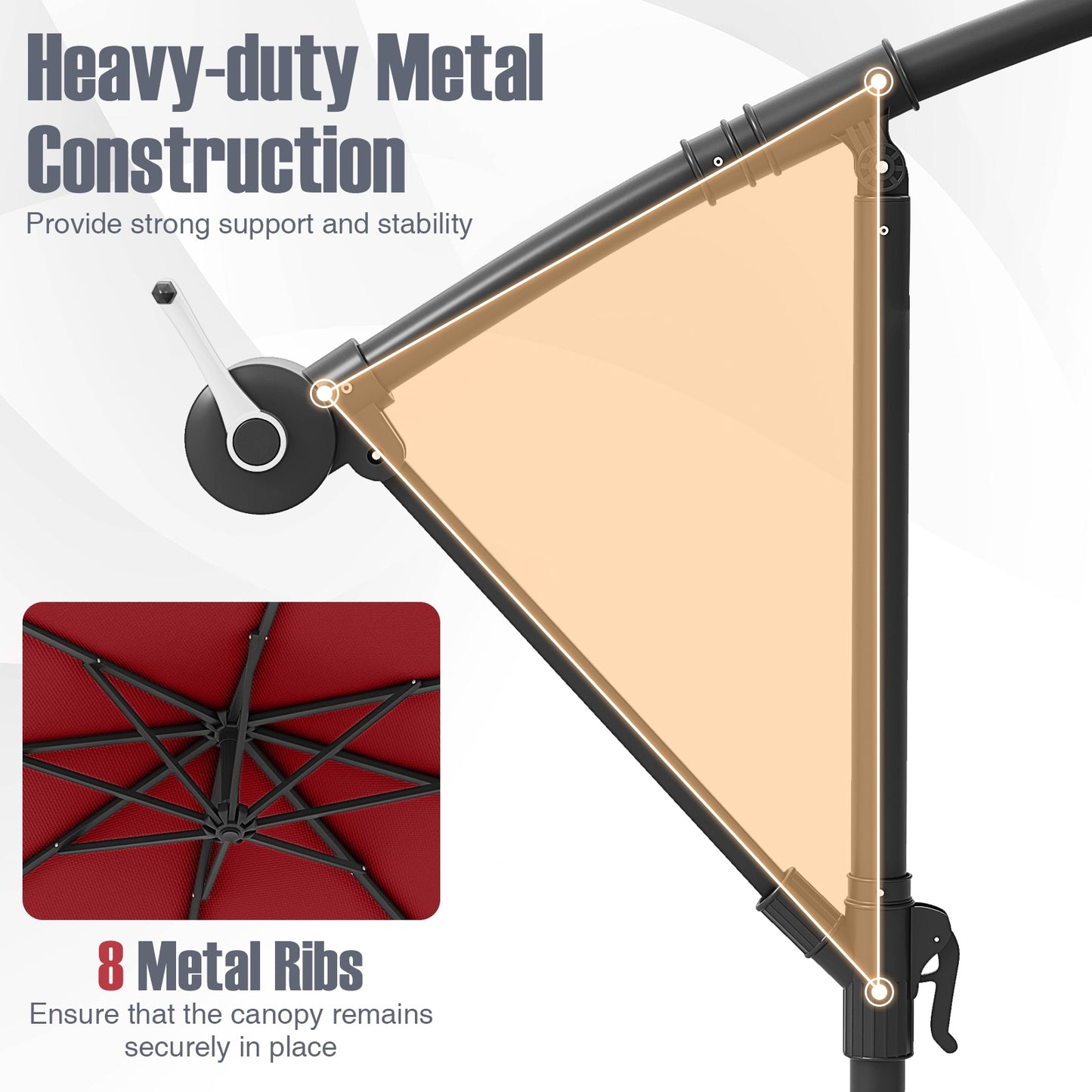 10 Ft Patio Umbrella Offset Cantilever Umbrella with 40 Solar Powered Lights-Red