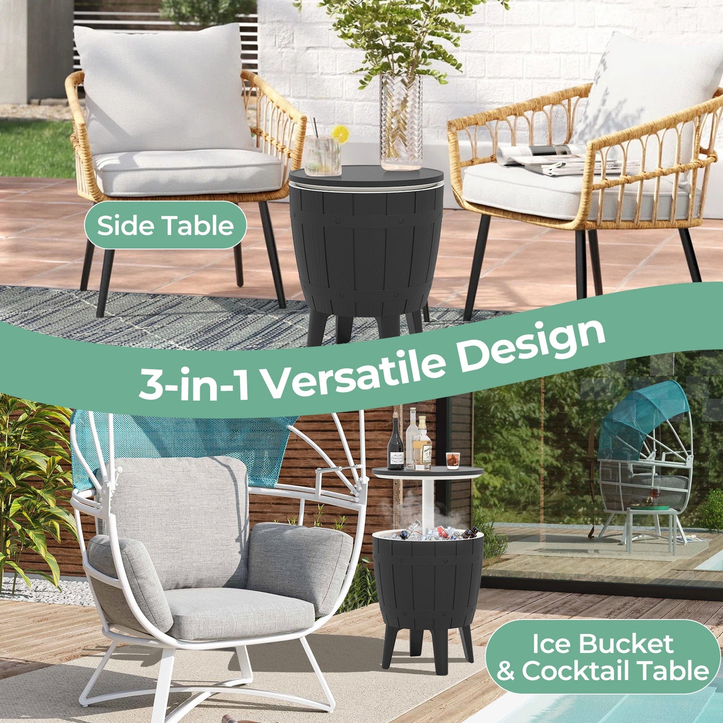 10 Gallon Cooler Bar Table Outdoor Coffee Table Ice Bucket with Telescopic Tabletop for Beer and Wine-Black