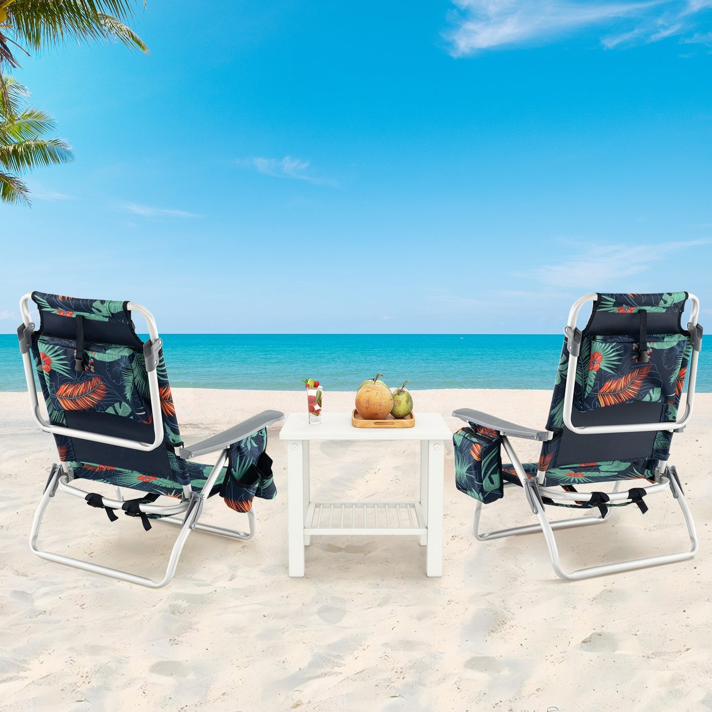 2 Pieces Folding Backpack Beach Chair with Pillow-Multicolor