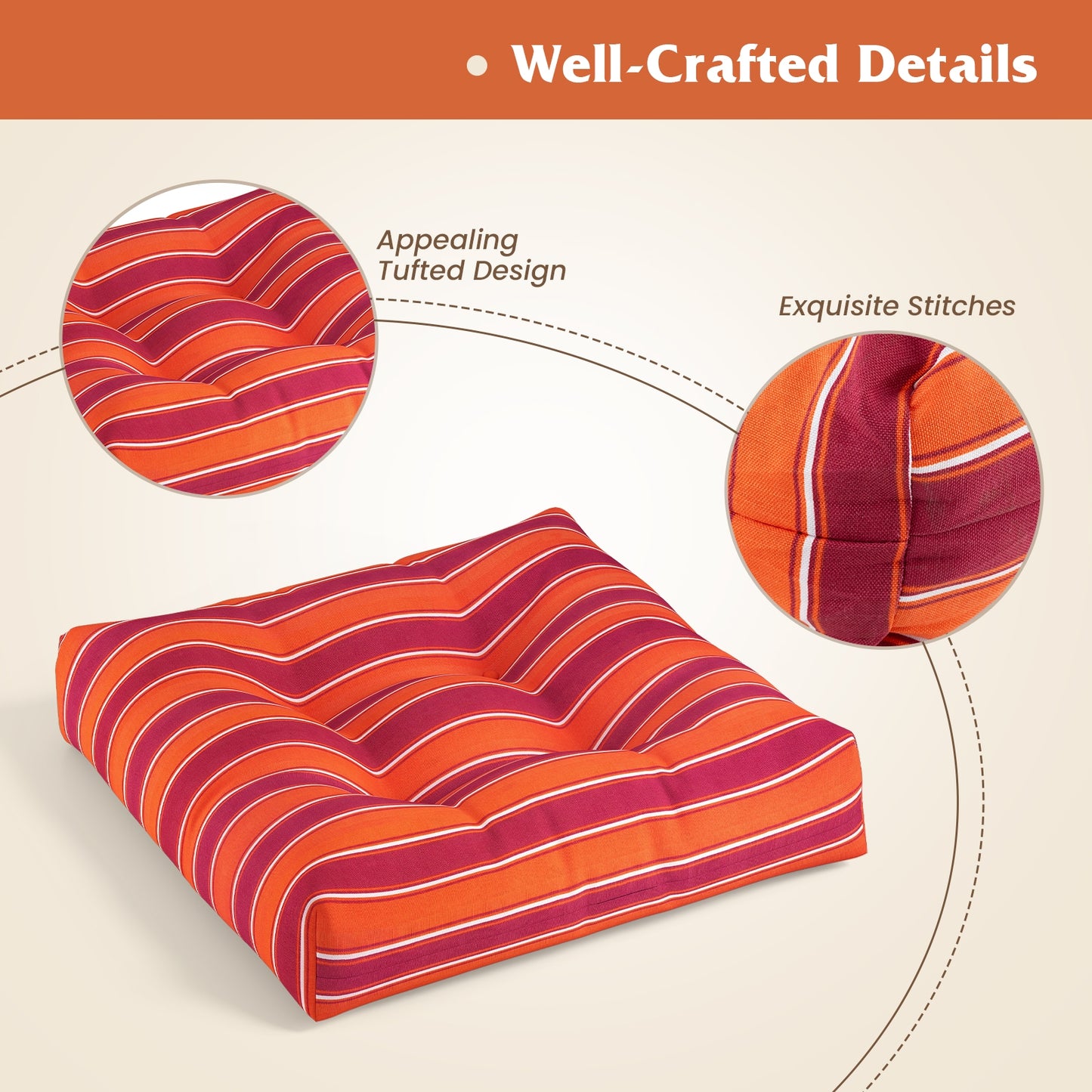 21 Inch x 21 Inch Patio Chair Seat Cushion Pads for Indoor and Outdoor-Orange