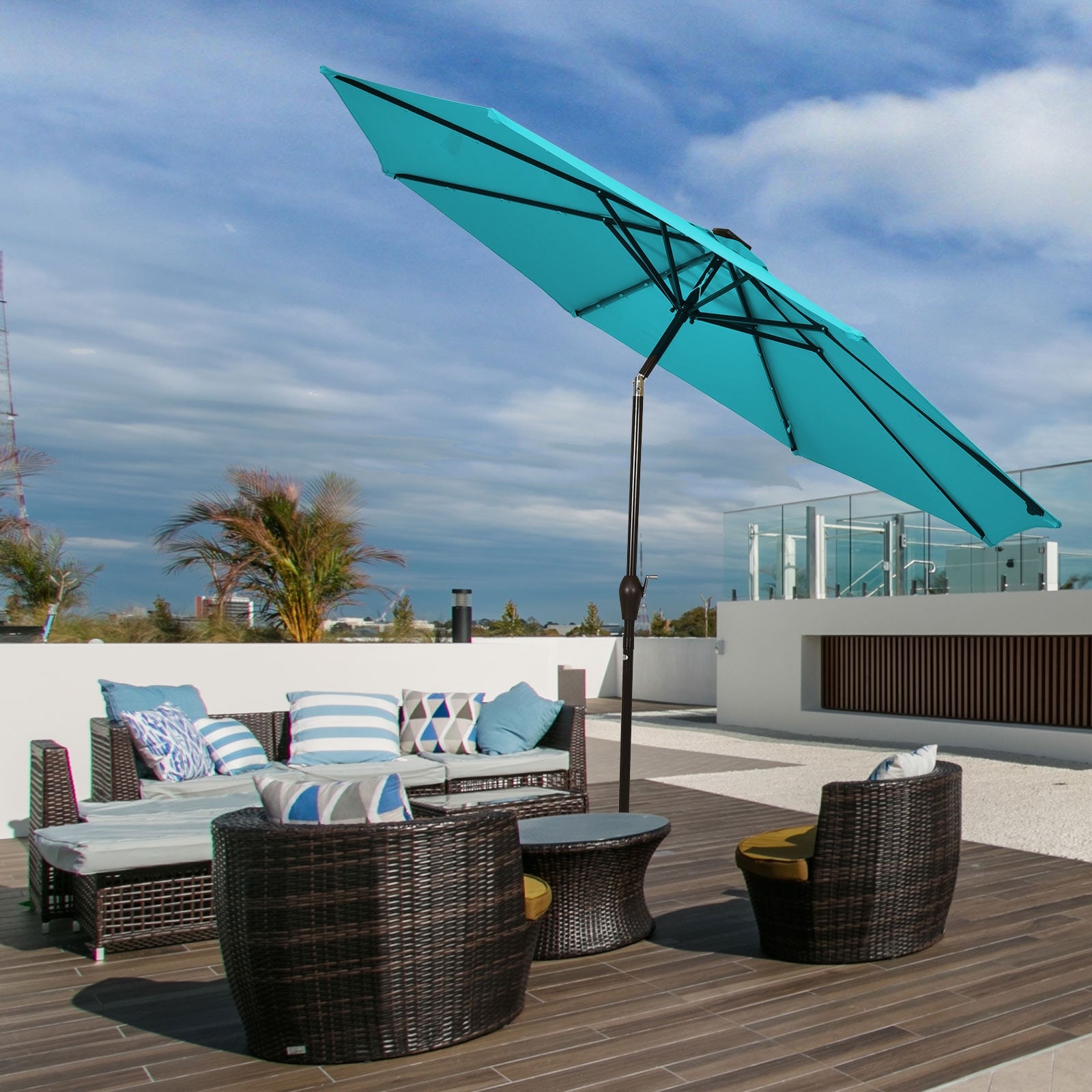 10 Feet Outdoor Patio Umbrella with Bright Solar LED Lights-Turquoise – LUV MY PATIO 10 Feet Outdoor Patio Umbrella with Bright Solar LED Lights-Turquoise – LUV MY PATIO