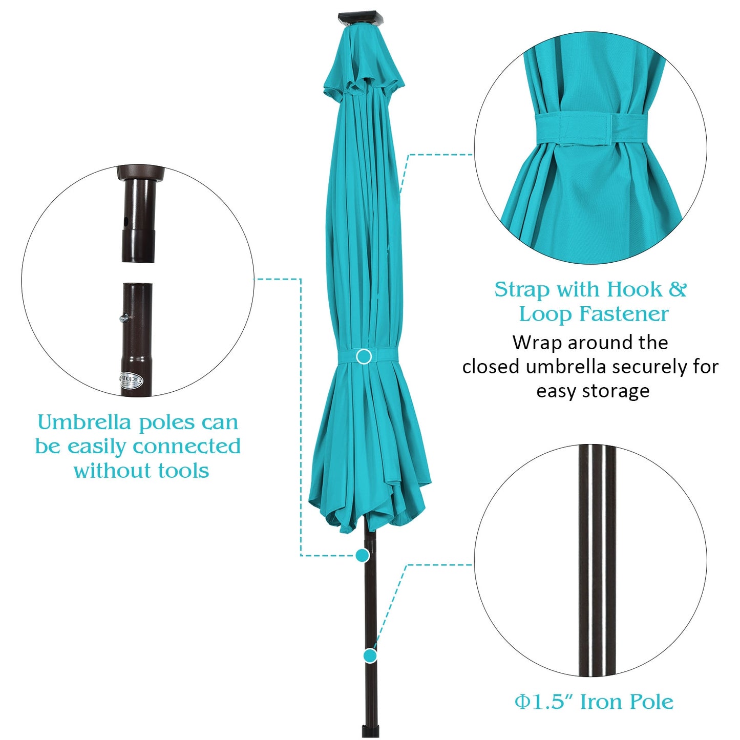 10 Feet Outdoor Patio Umbrella with Bright Solar LED Lights-Turquoise
