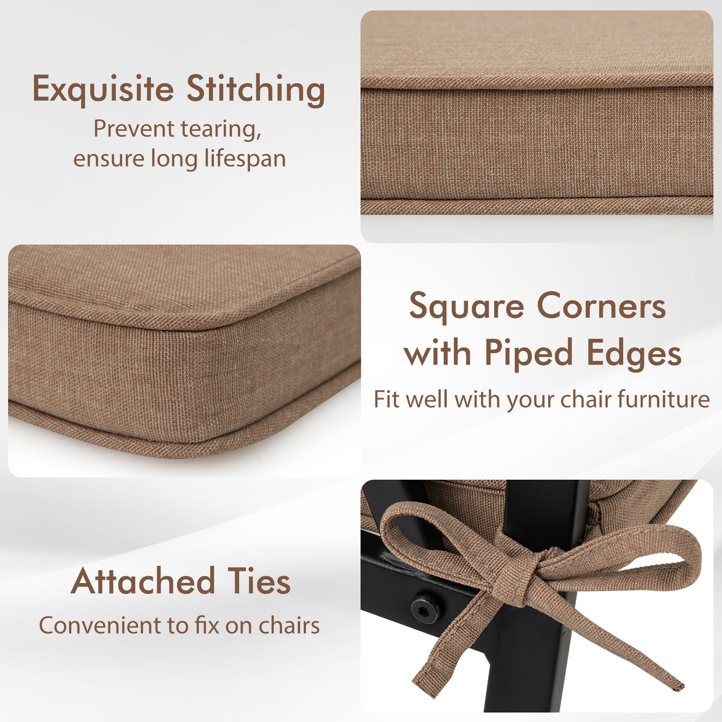 Outdoor Chair Cushion Set of 2 Waterproof Fade-Resistant Olefin Seat Cushions-Brown