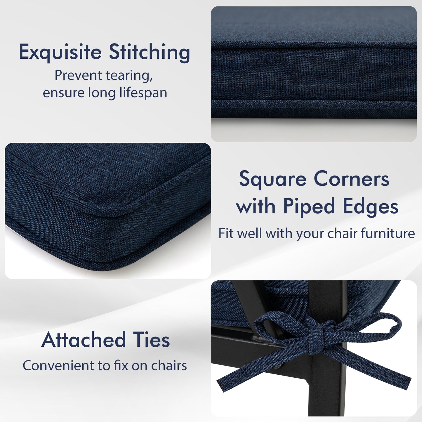 Outdoor Chair Cushion Set of 2 Waterproof Fade-Resistant Olefin Seat Cushions-Navy