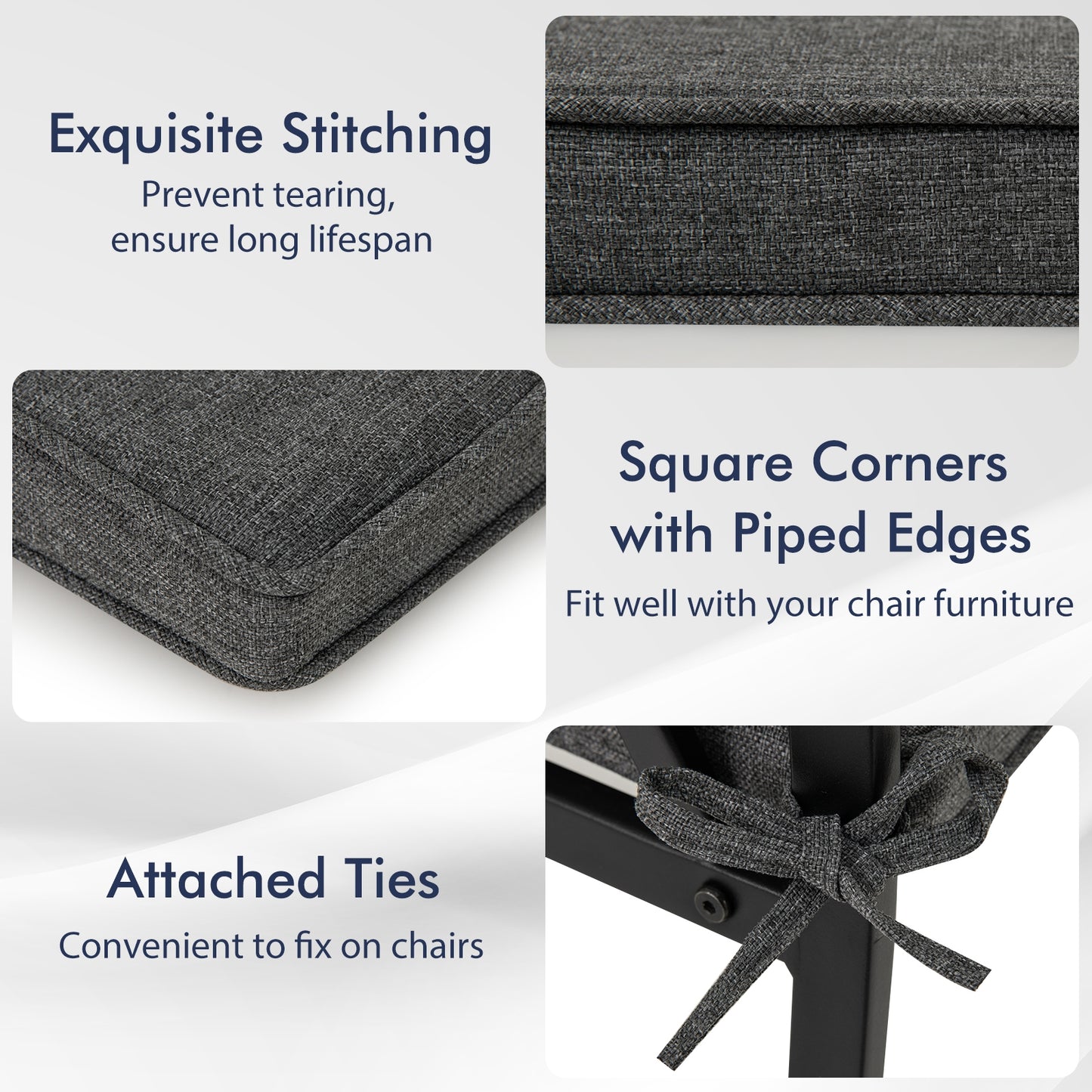 Outdoor Chair Cushion Set of 2 Waterproof Fade-Resistant Olefin Seat Cushions-Gray