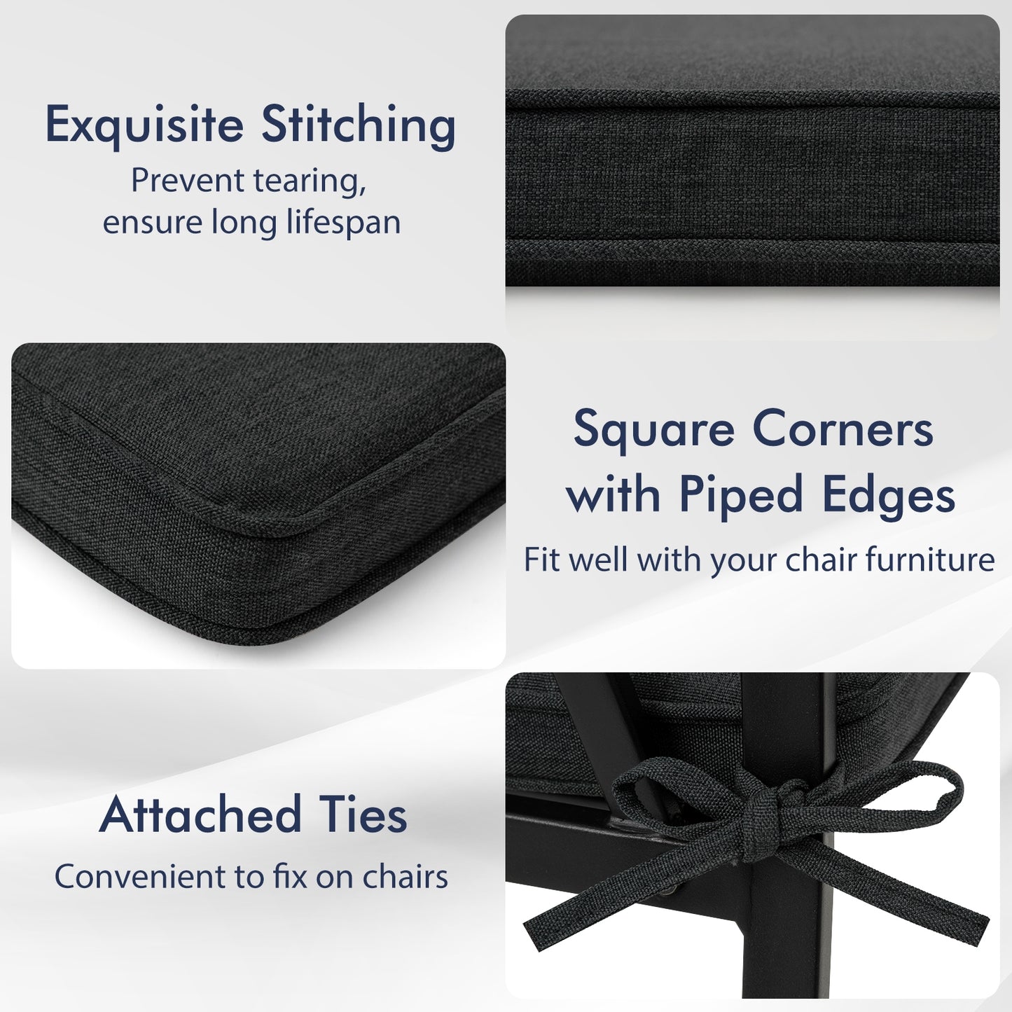 Outdoor Chair Cushion Set of 2 Waterproof Fade-Resistant Olefin Seat Cushions-Black
