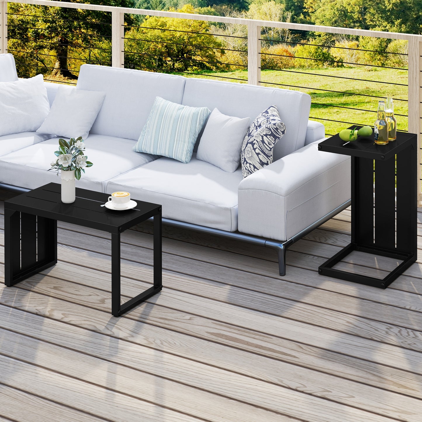 C-Shaped End Table Convertible Coffee Table with Adjustable Foot Pads-Black