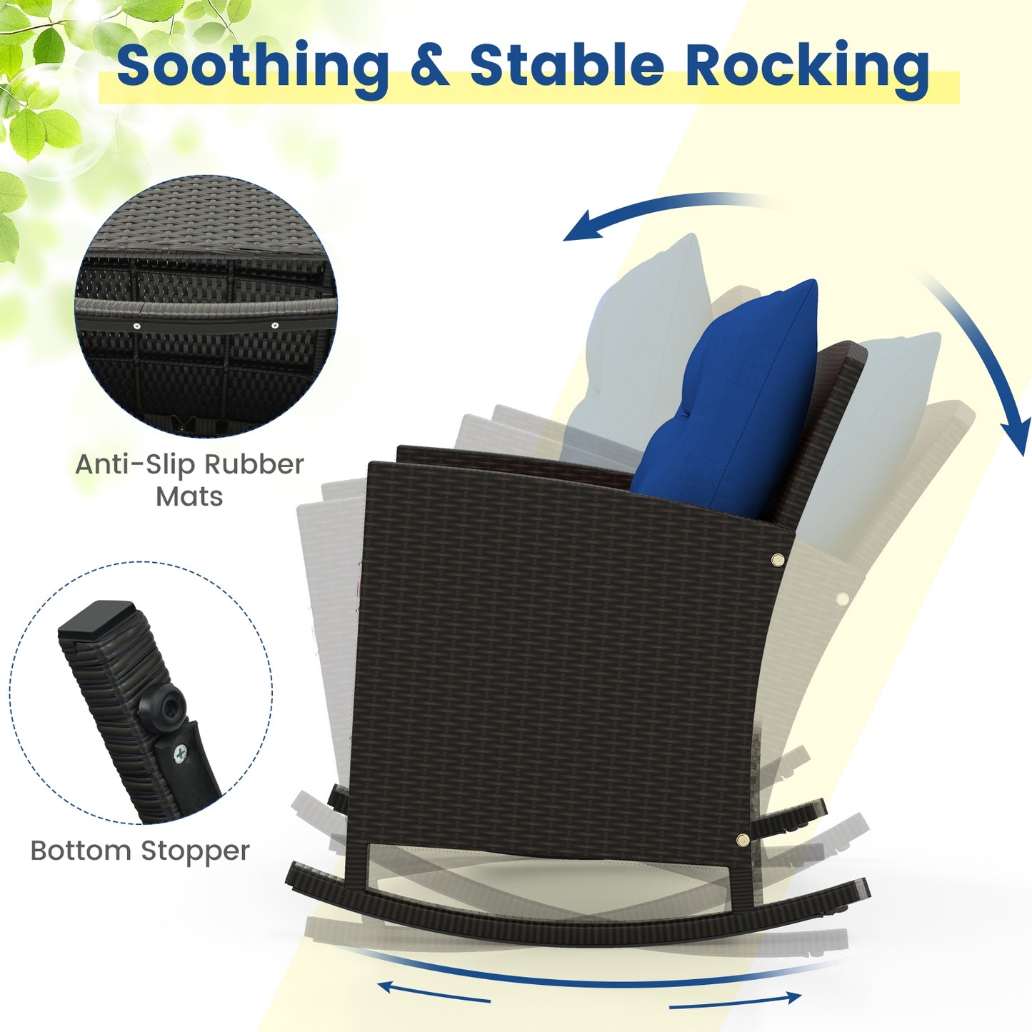 3-Piece Patio Rattan Roker Chairs with Tempered Glass Table and Soft Cushions-Navy