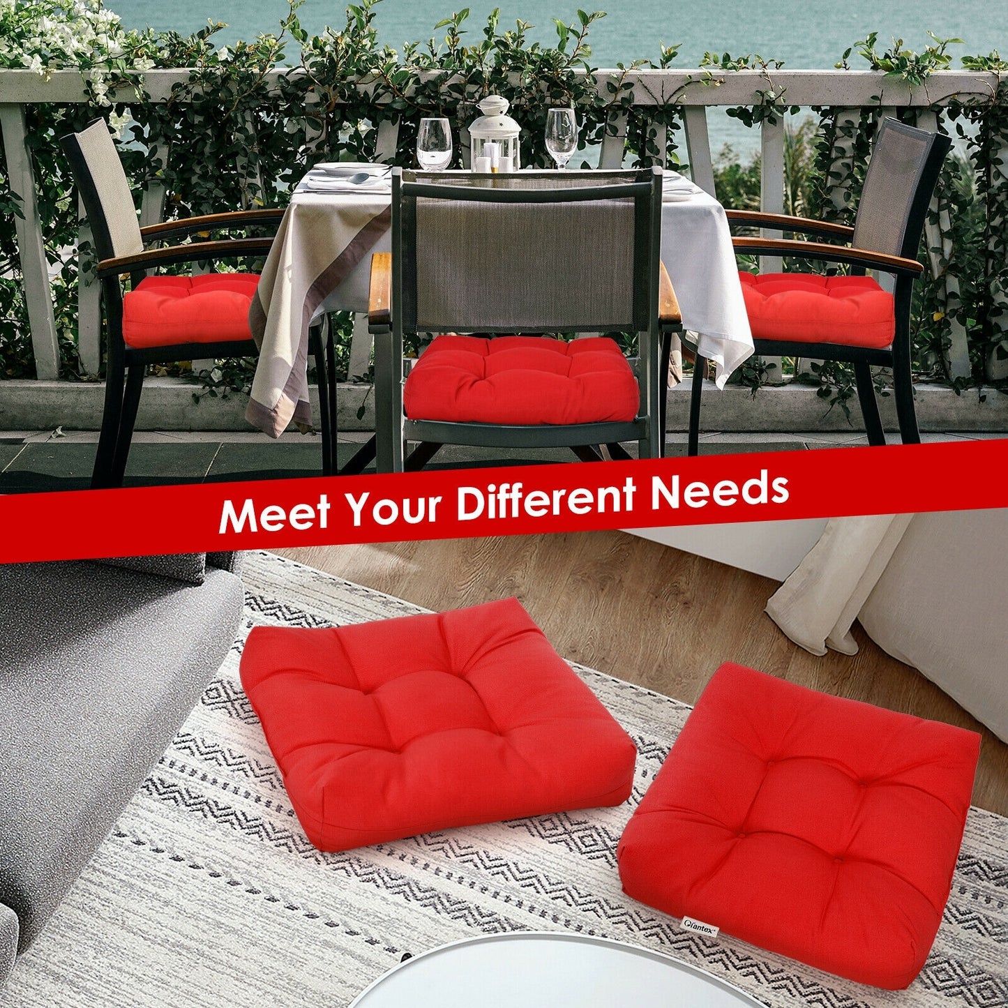 21 Inch x 21 Inch Patio Chair Seat Cushion Pads for Indoor and Outdoor-Red