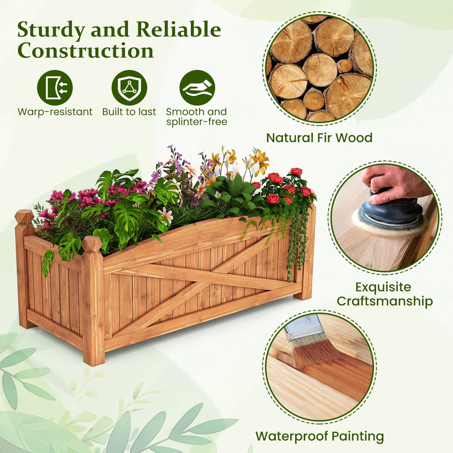 Wooden Raised Garden Bed  Drainage Holes for Patio Garden-L