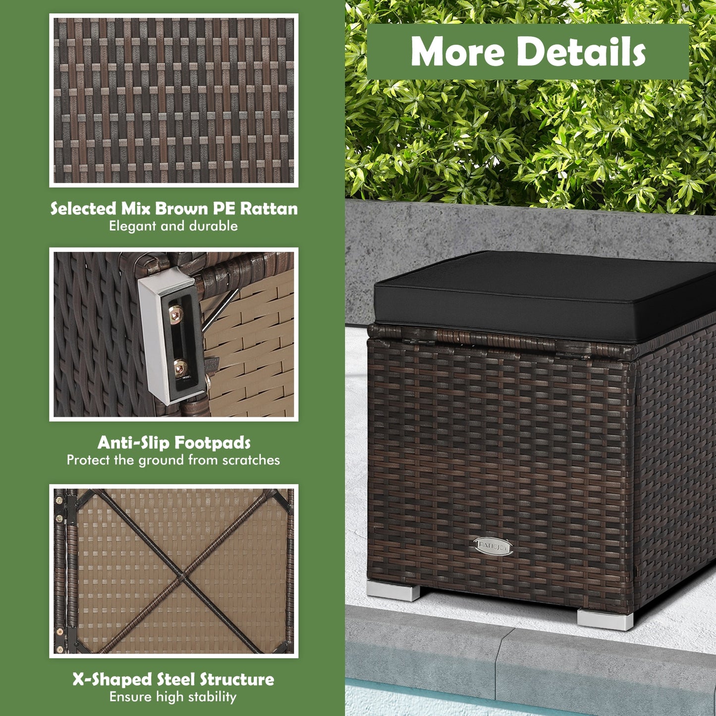 2 Pieces Patio Ottoman with Hidden Storage Space-Black