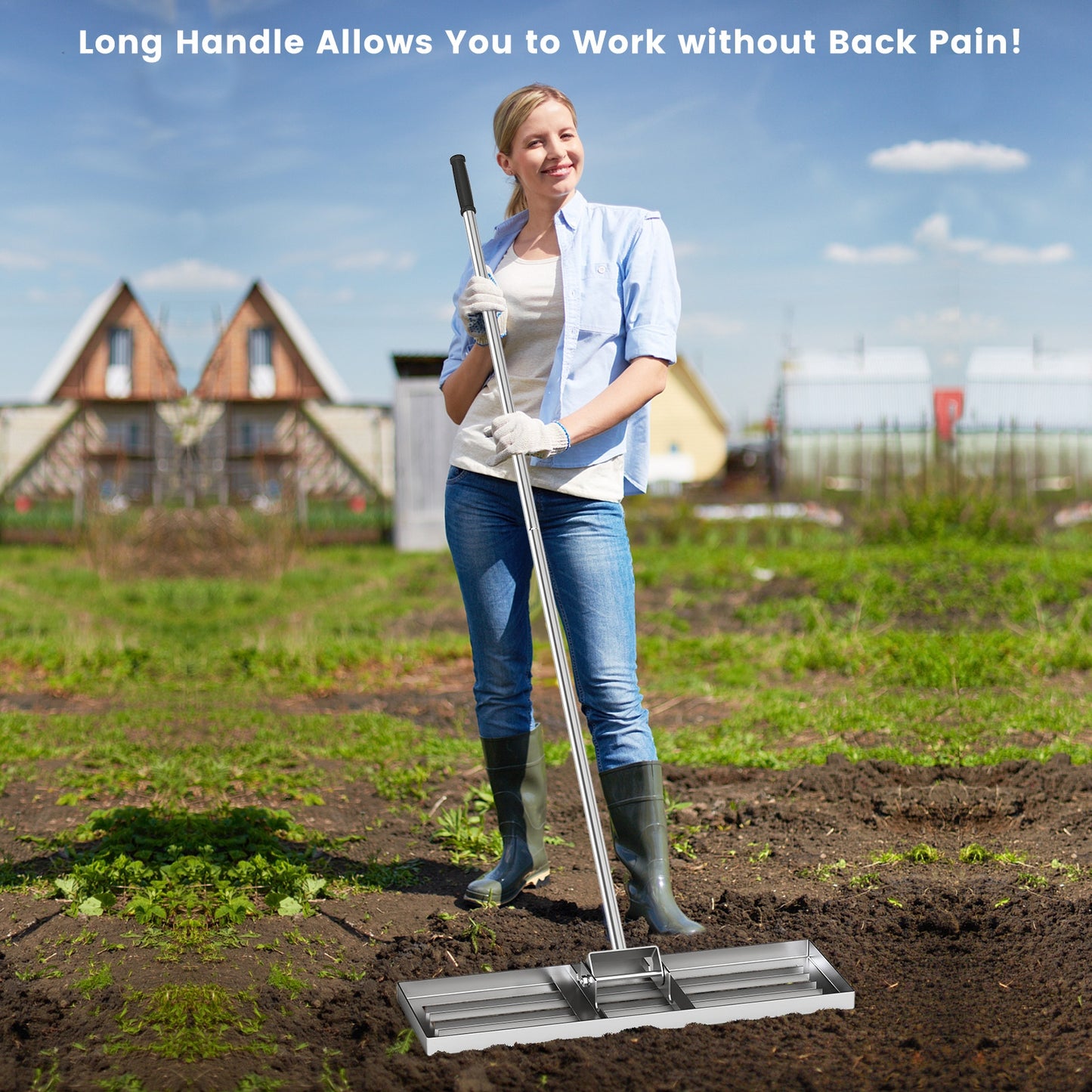 30 x 10 Inch Lawn Leveling Rake with Ergonomic Handle-Silver