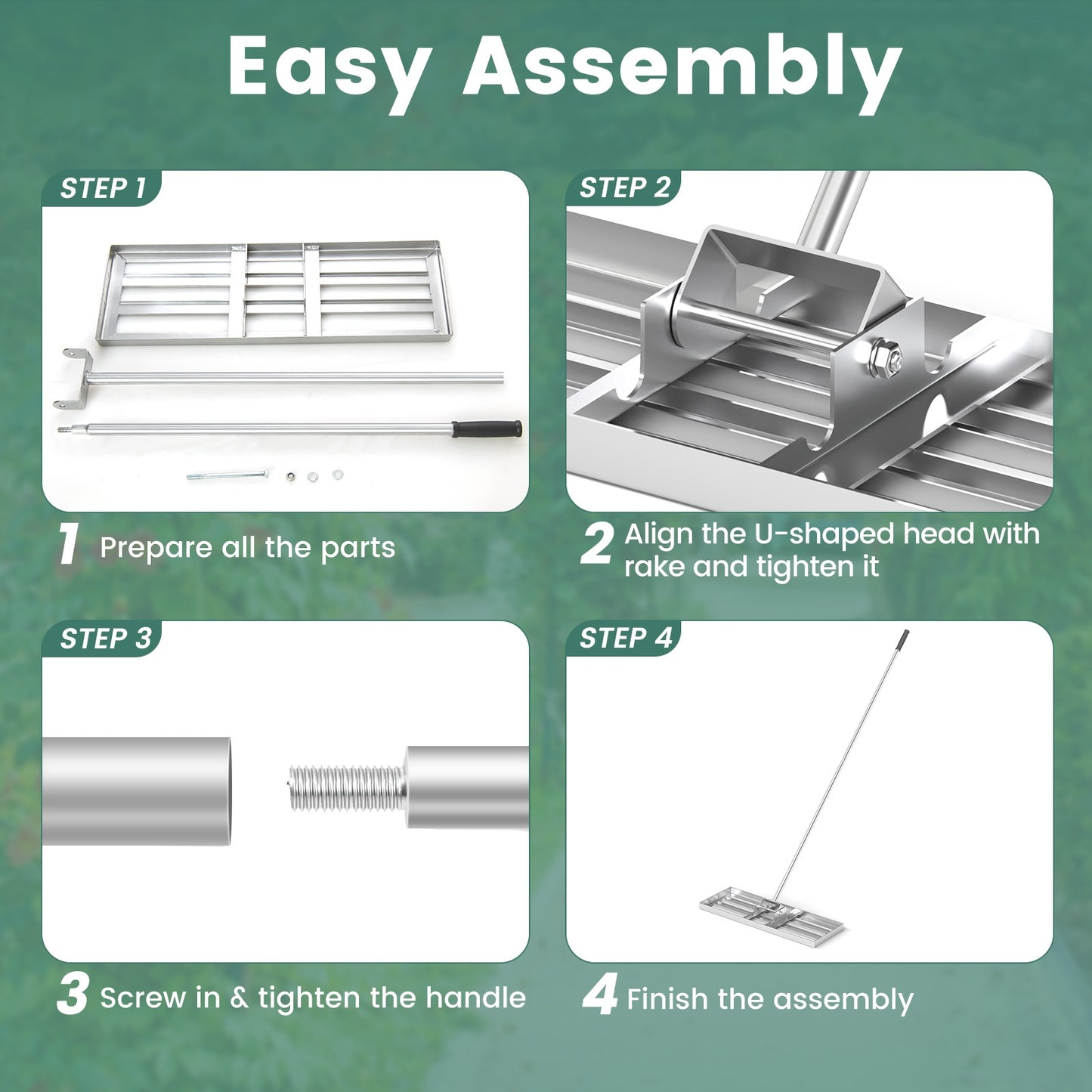 30 x 10 Inch Lawn Leveling Rake with Ergonomic Handle-Silver