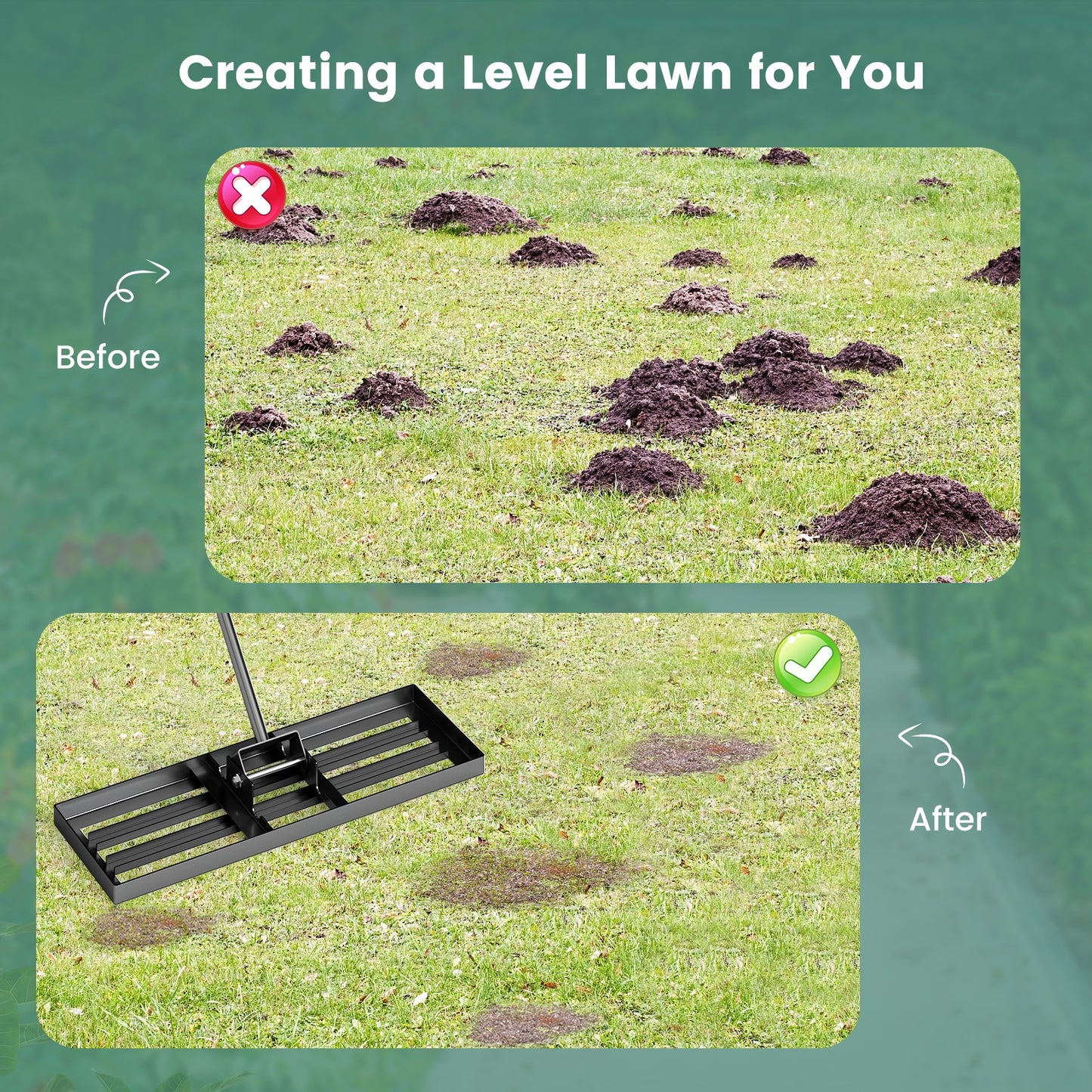 30 x 10 Inch Lawn Leveling Rake with Ergonomic Handle-Black