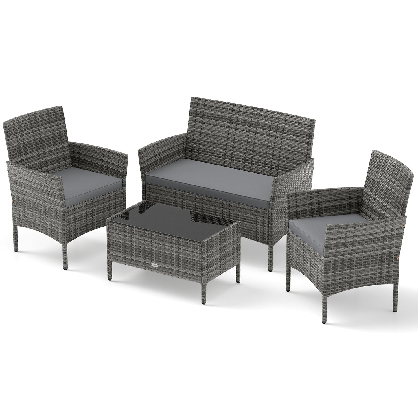 4 Piece Patio Rattan Conversation Set with Cozy Seat Cushions-Light Gray